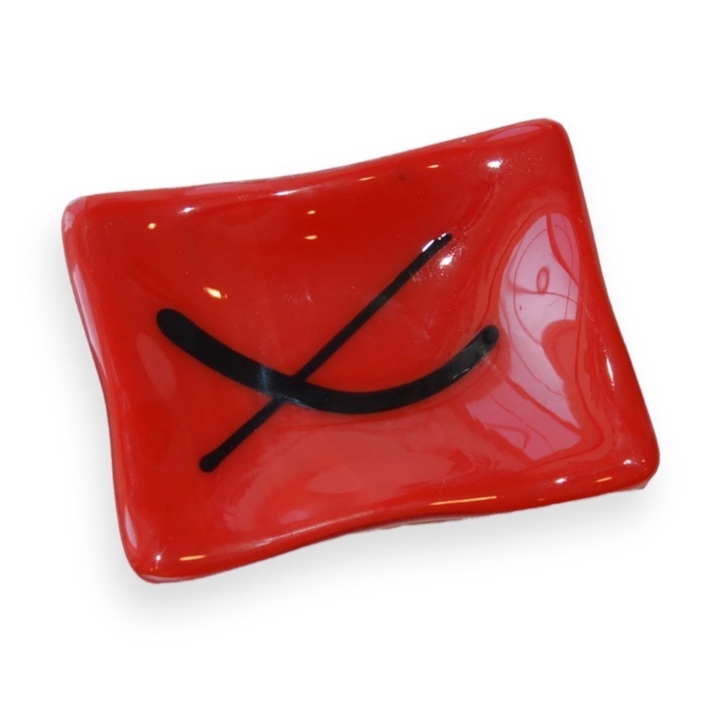 Small Red Glass Trinket Dish 3.75” Vanity Decorative‎ Mini Tray